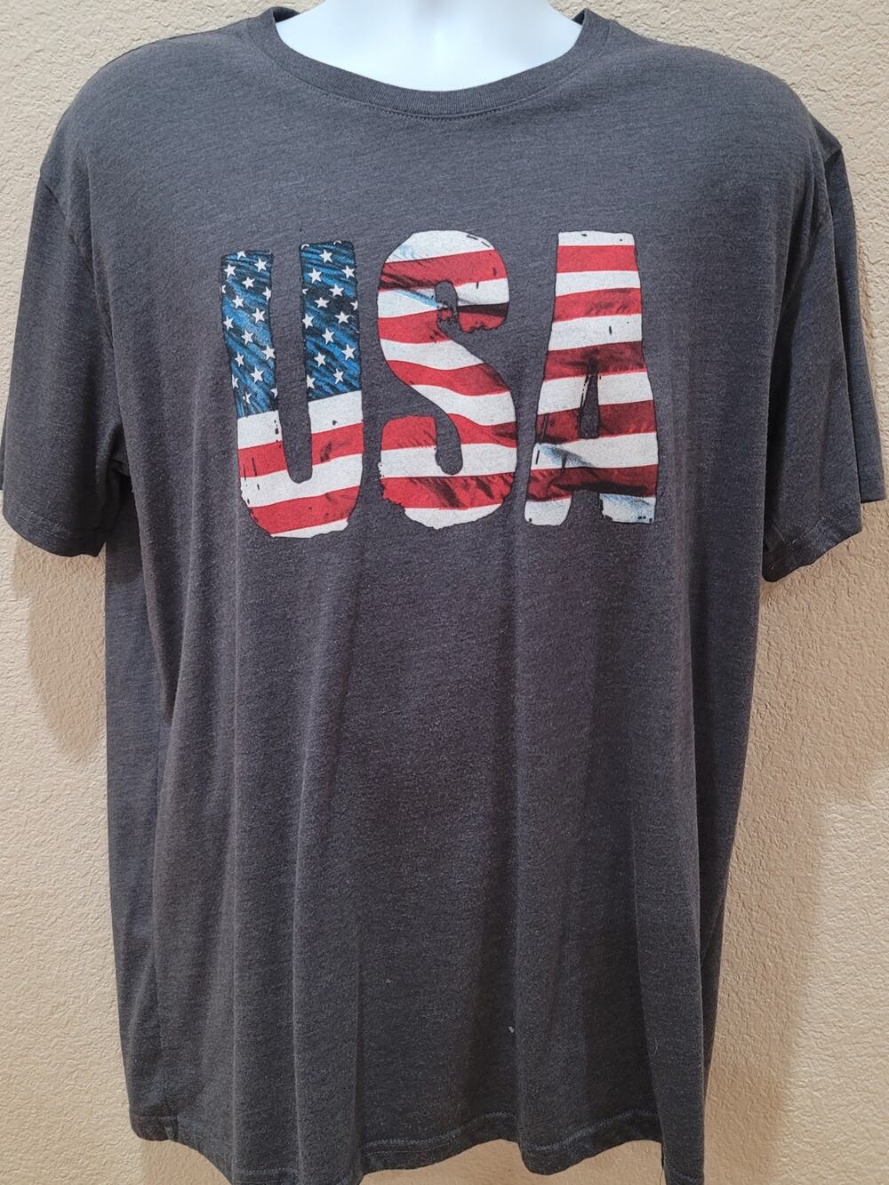 Galt Gray Blue USA Red White Blue Graphic Print Men's Shirt Large Short Sleeve